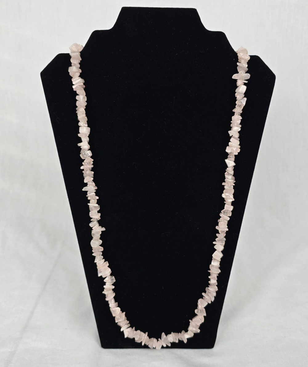 Pink Rose Quartz Chip Beaded 34" Necklace